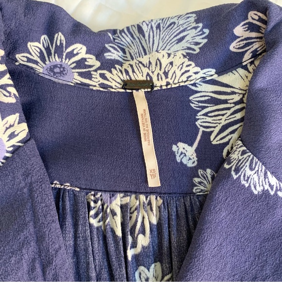 Free People Blue Hawaii Washed Blue Floral Print Short Sleeve Mini Dress - Picture 9 of 16